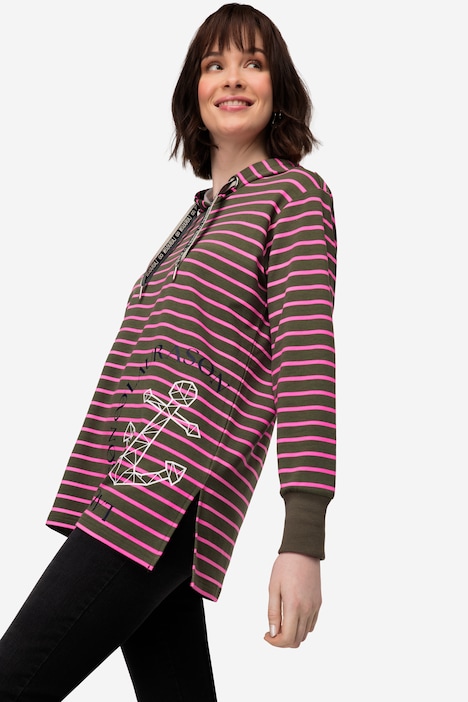 Hoodie, Ringel Sweater, Anker Print, Langarm