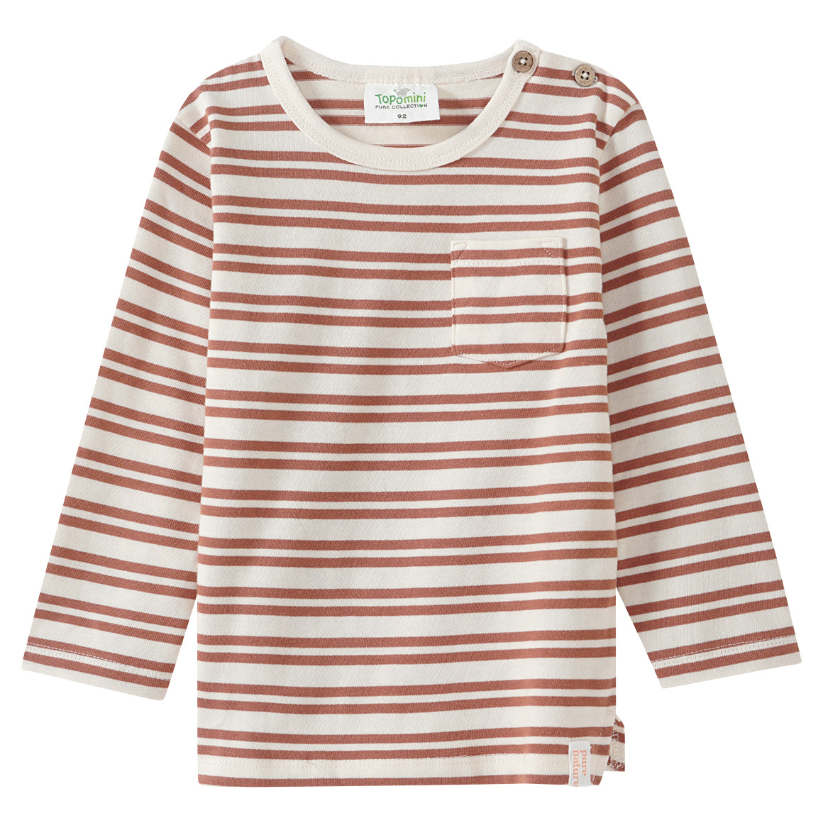 Topomini Pure Collection Baby Langarmshirt mit Streifen rostbraun / cremeweiss