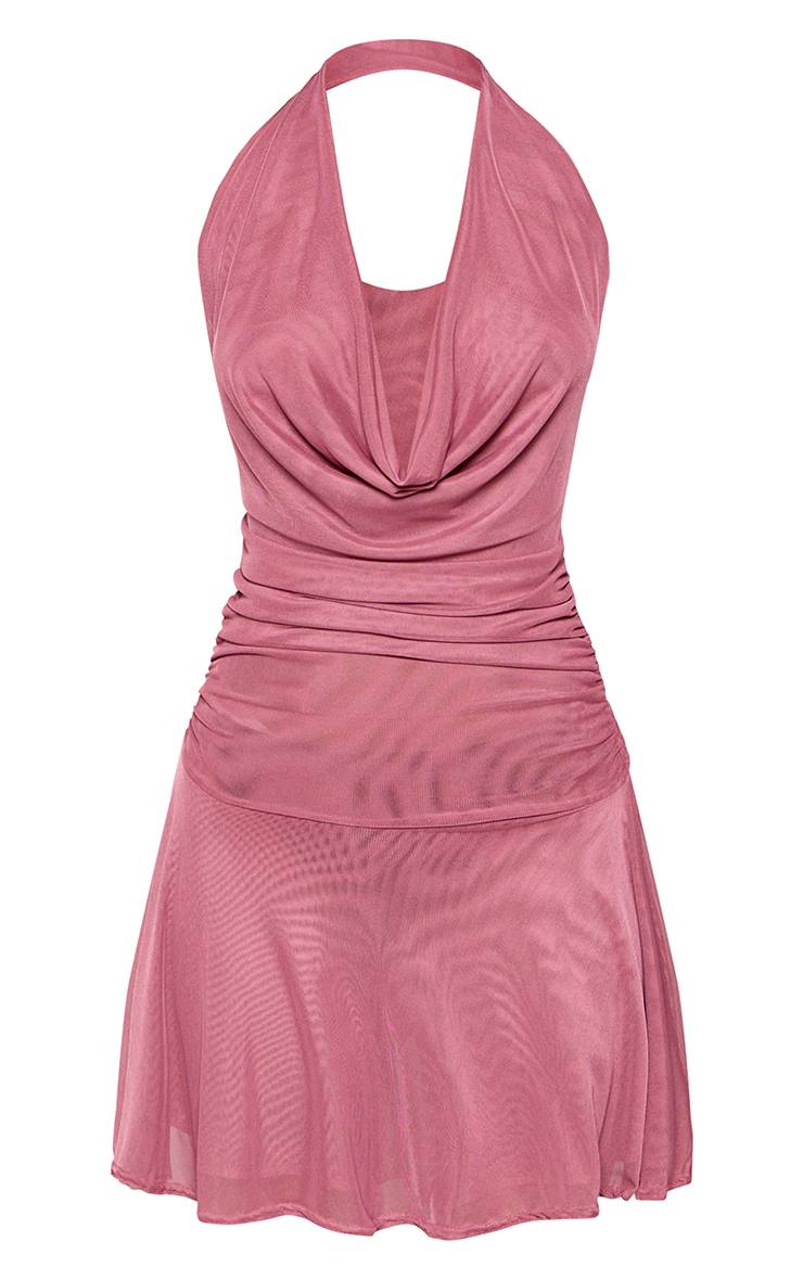 Rose Mini Robe Droite Dos Nu À Col Licou Petite Muted