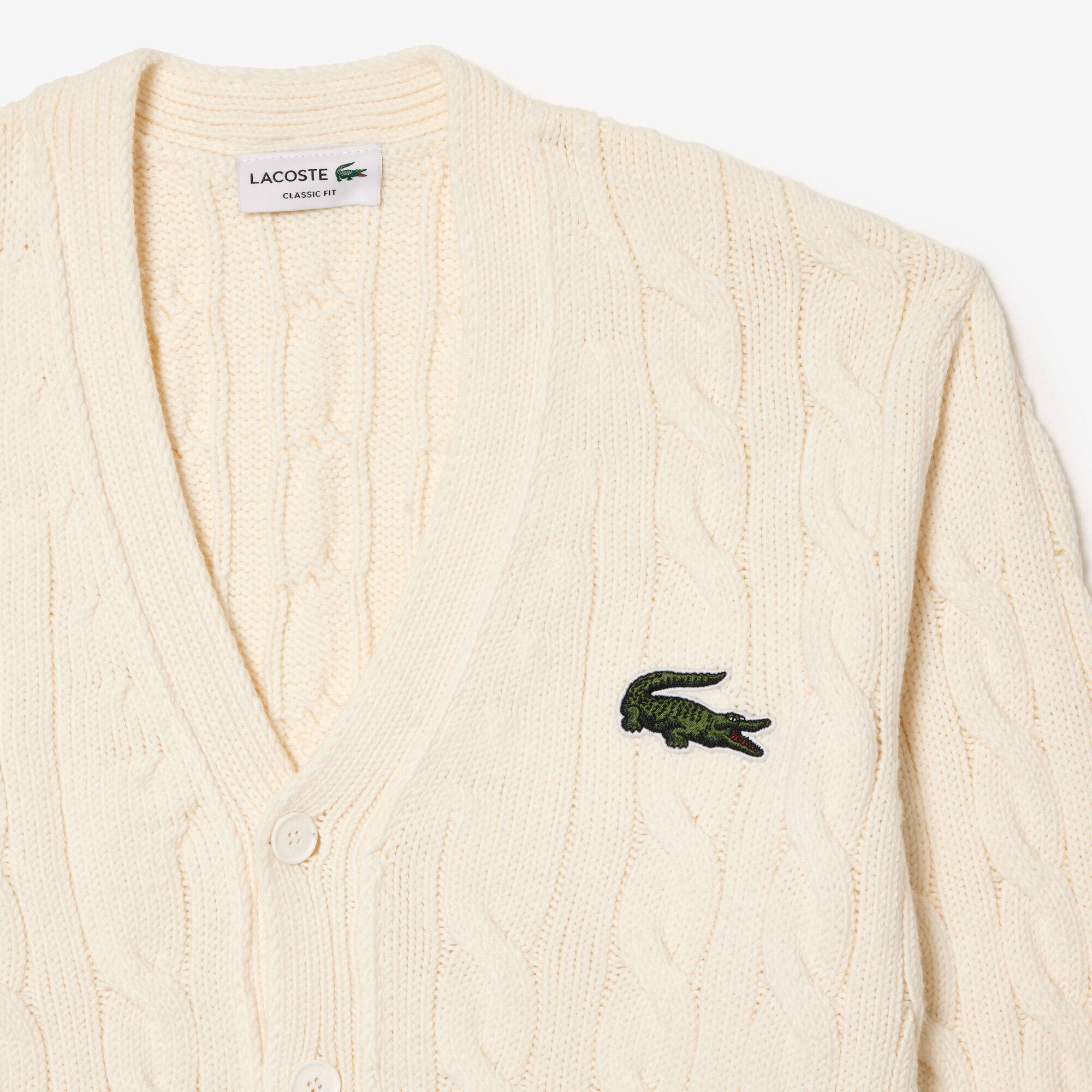 Cardigan im Zopfmuster mit Streifendetail Pullover - Weiss - Lacoste - Unisex