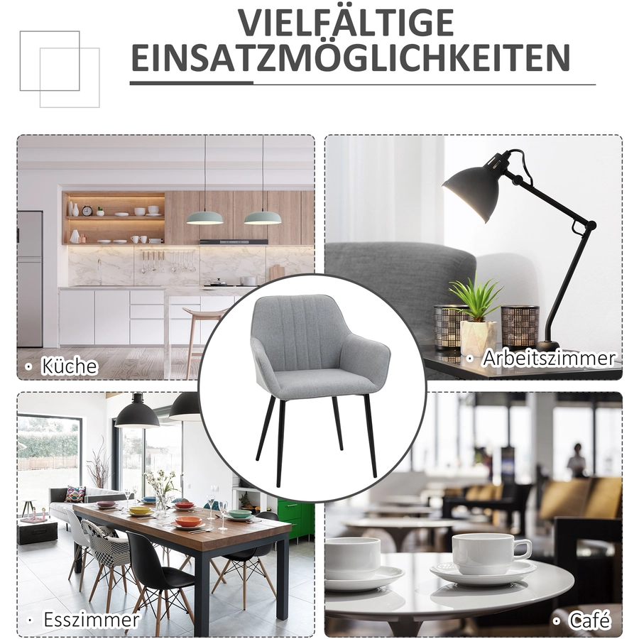 HOMCOM Stuhl 2-teilige Esszimmerstühle, mit atmungsaktivem Leinenbezug hellgrau