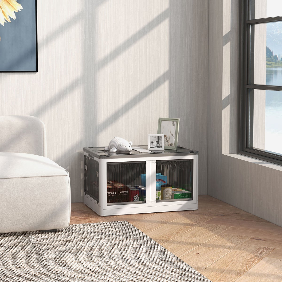 HOMCOM Opbergbox met wielen, opvouwbaar, 5-zijdig toegankelijk, 60L x 42B x 34H cm, kunststof, wit