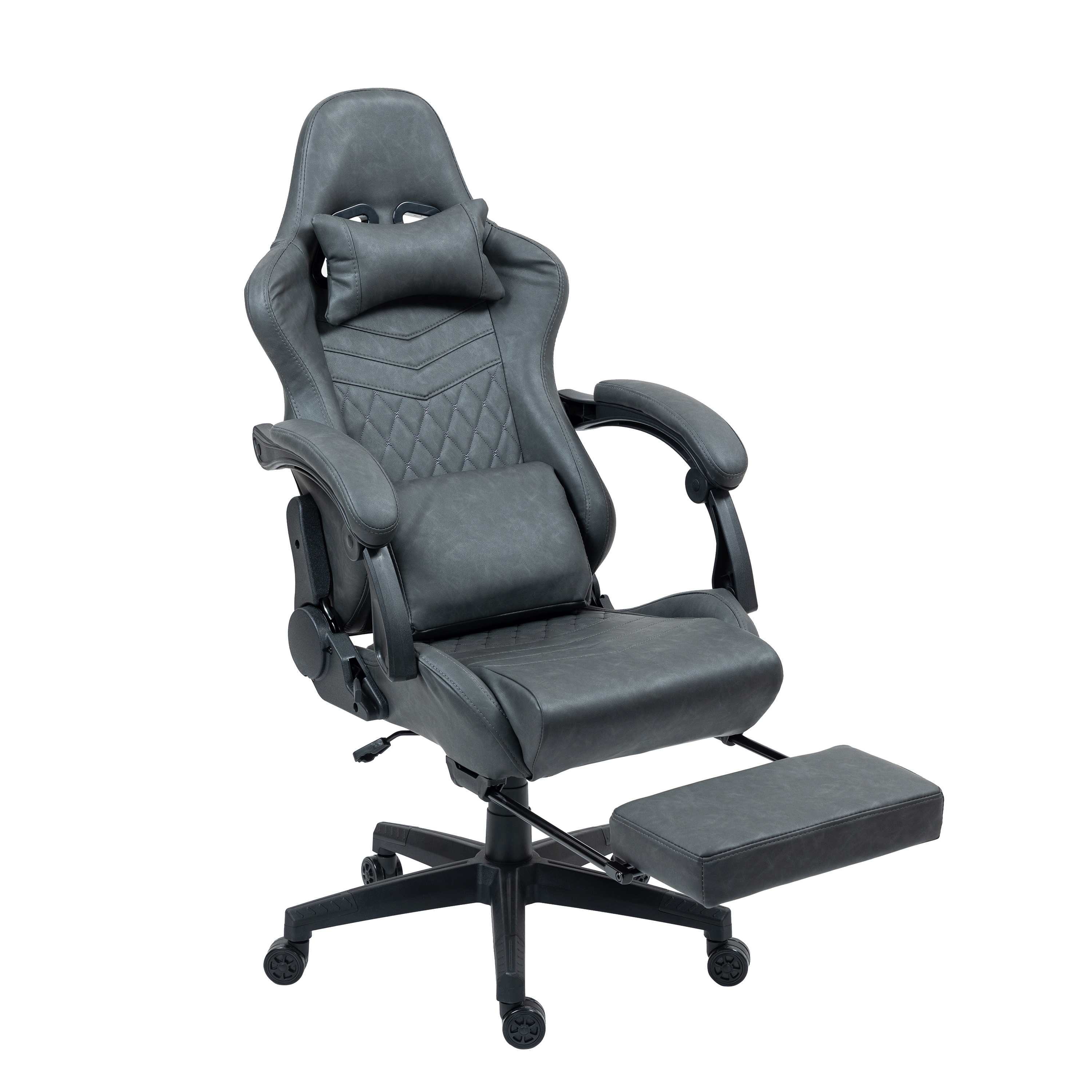 Gamingstuhl Bürostuhl Leder mit Massagefunktion GREG grau