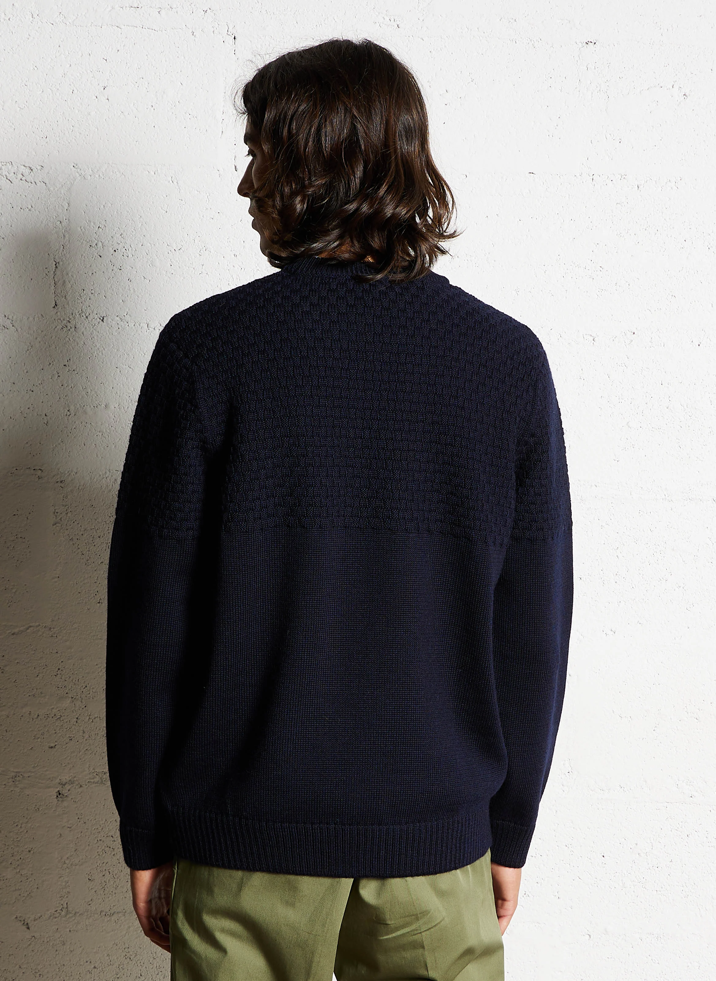 HERITAGE - Pull droit col rond en laine | Bleu