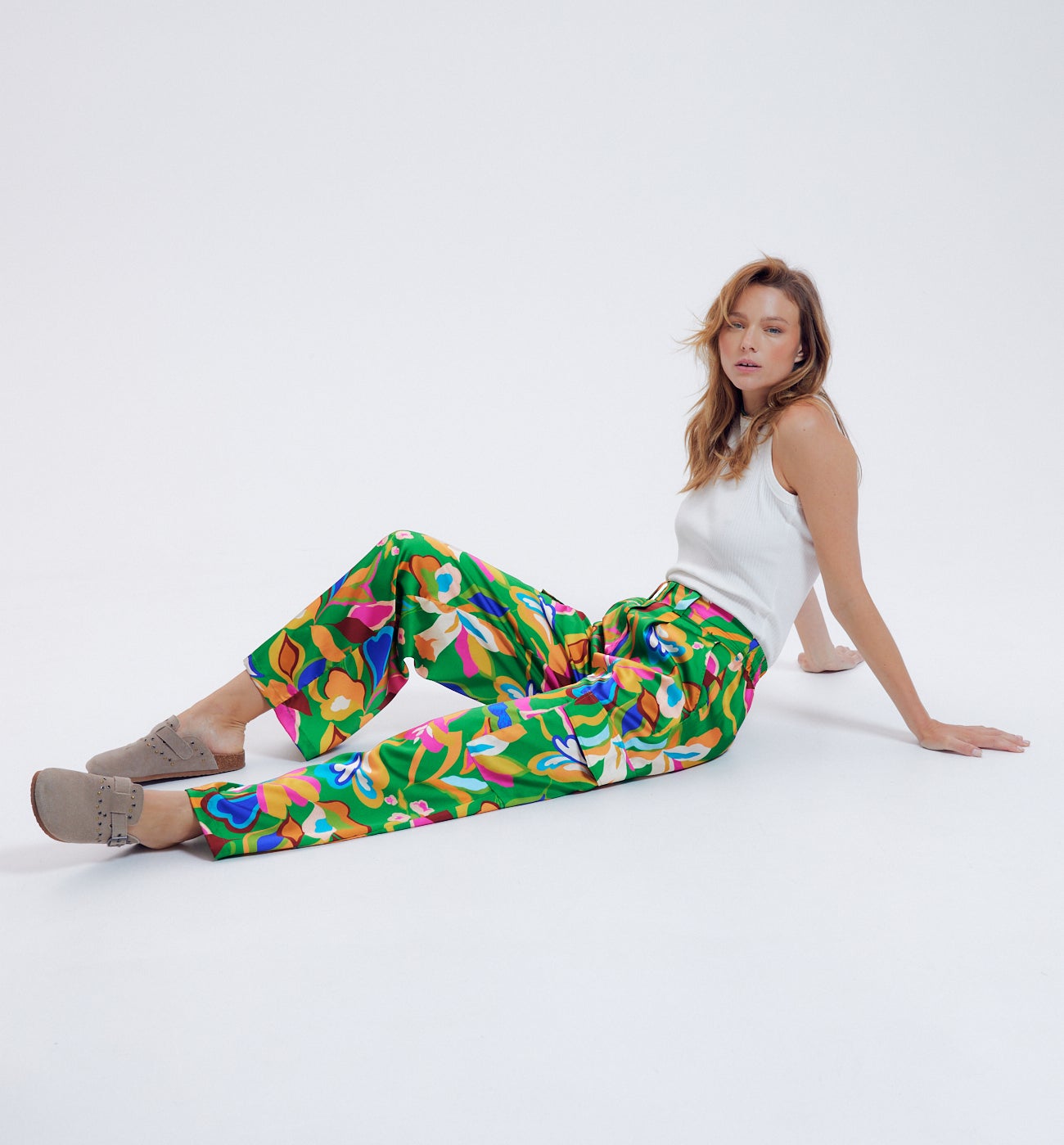 Pantalon cargo en satin Femme - Imprimé vert