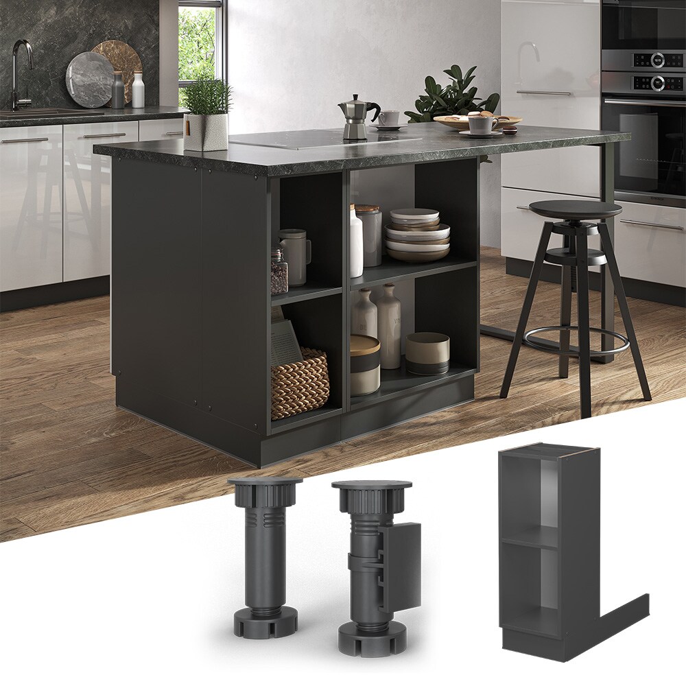Regalinselunterschrank Küchenschrank Küchenmöbel Fame-Line Anthrazit 30 cm modern Küche Einbauküche Kücheninsel Einlegeboden Blende Küchenunterschrank Küchenzeile Regal Aufbewahrung