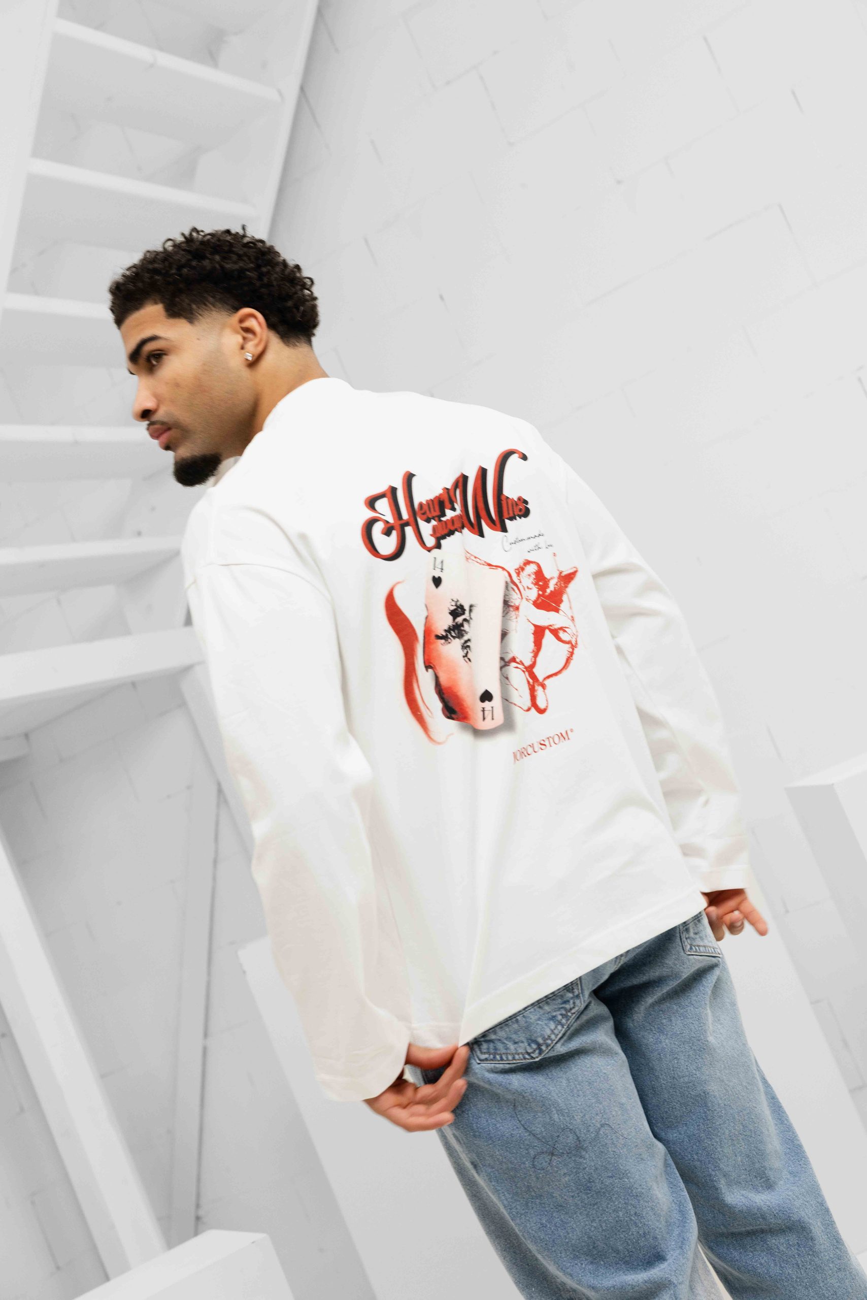 Jorcustom HeartAlwaysWins Longsleeve T-Shirt Heren Wit