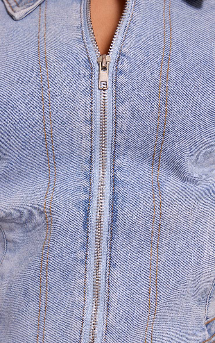 Bleu Clair Veste En Jean Ajustée À Fermeture Éclair Petite Taille