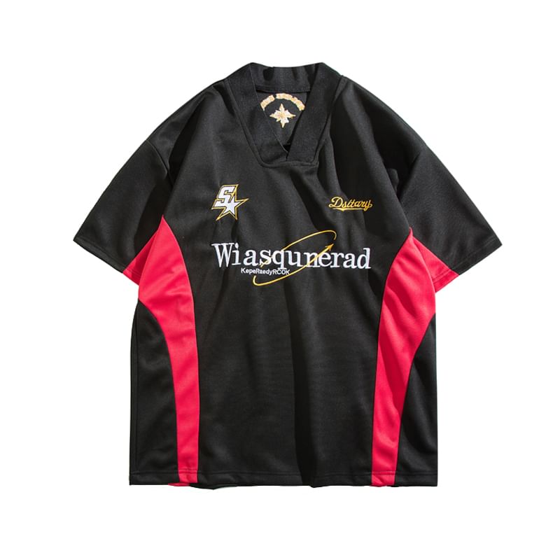 Yelmenor - T-shirt met korte mouwen, V-hals en letters