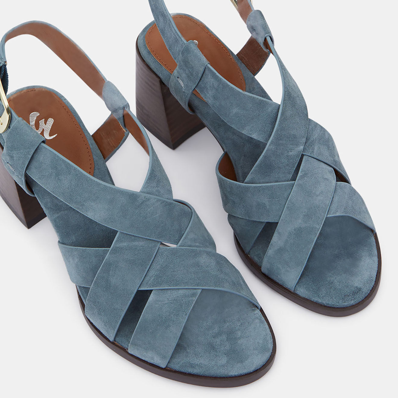 Galeries Lafayette Sandales à talon en Cuir bleu jean - Talon 7 cm