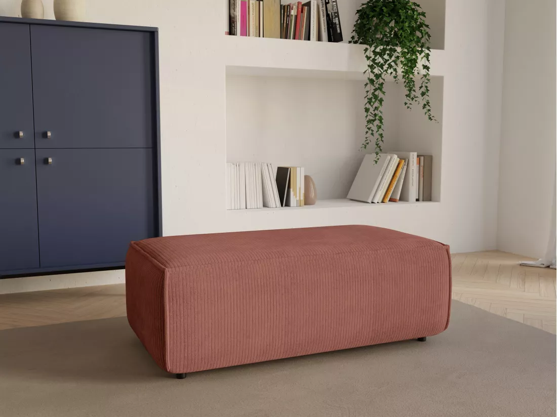 Pouf en velours côtelé rose AMELIA