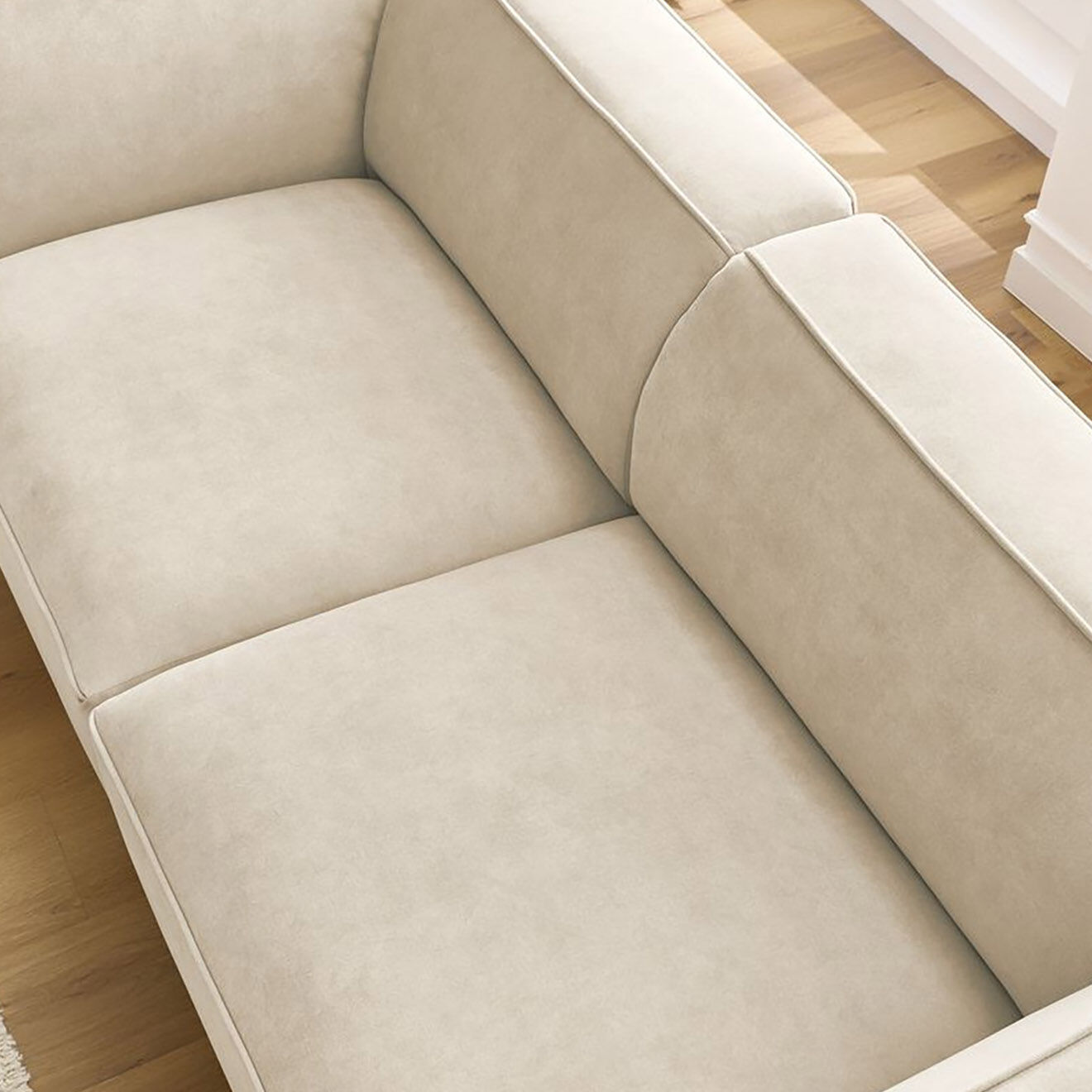 Bobochic Canapé droit fixe 3 places en Velours Molière beige - 233x99x71 cm