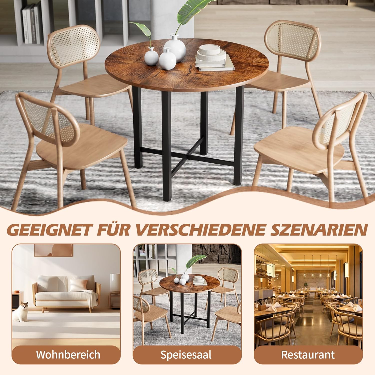 TWSOUL Runder Esstisch, Klapptisch, Kleiner Küchentisch für 2-4 Personen, 75cm Hohe Küchentisch Esszimmertisch, Verlängerungstisch, für Küche, Wohnzimmer, Büro ZY4999701