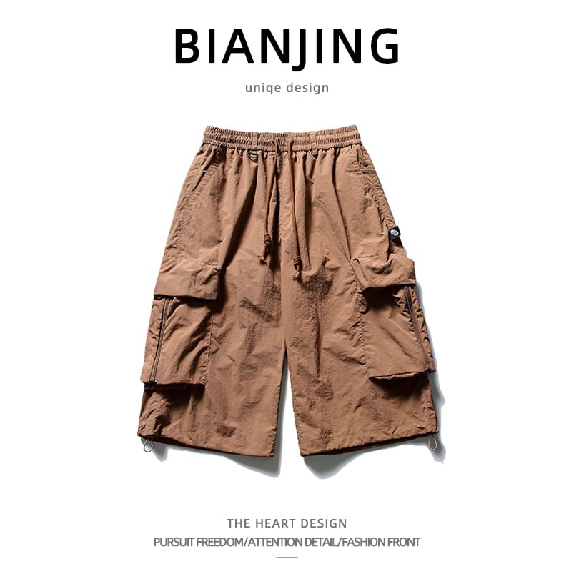 Zentrus - Effen cargoshorts met elastische taille