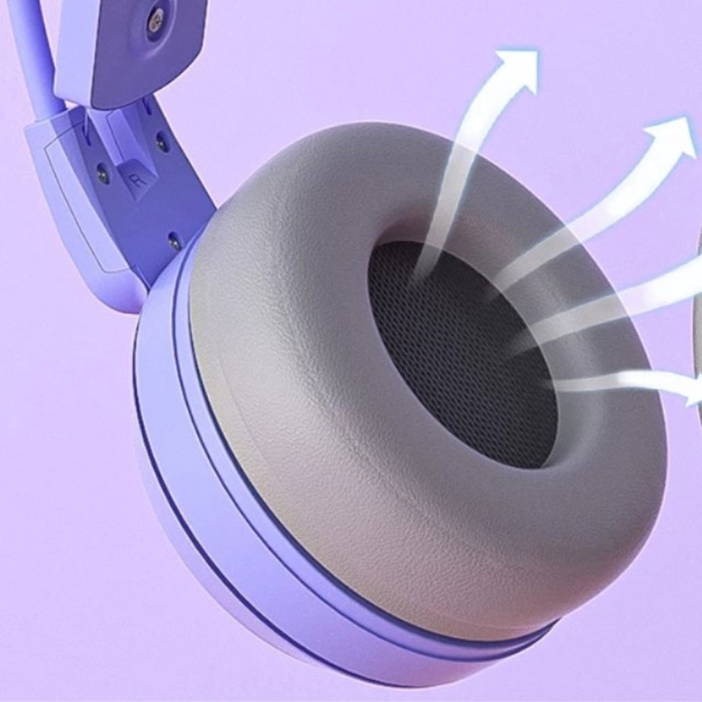 Gaming USB Kopfhörer Over-Ear LED Stereo Headset mit Mikrofon   3.5mm Klinken Anschluss (Katzenohren abnehmbar) - Blau