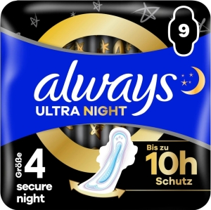 always Ultra Binde Secure Night mit Flügeln, 9 Stück