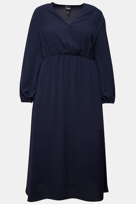 Midikleid, Wickeloptik, A-Linie, V-Ausschnitt, Langarm