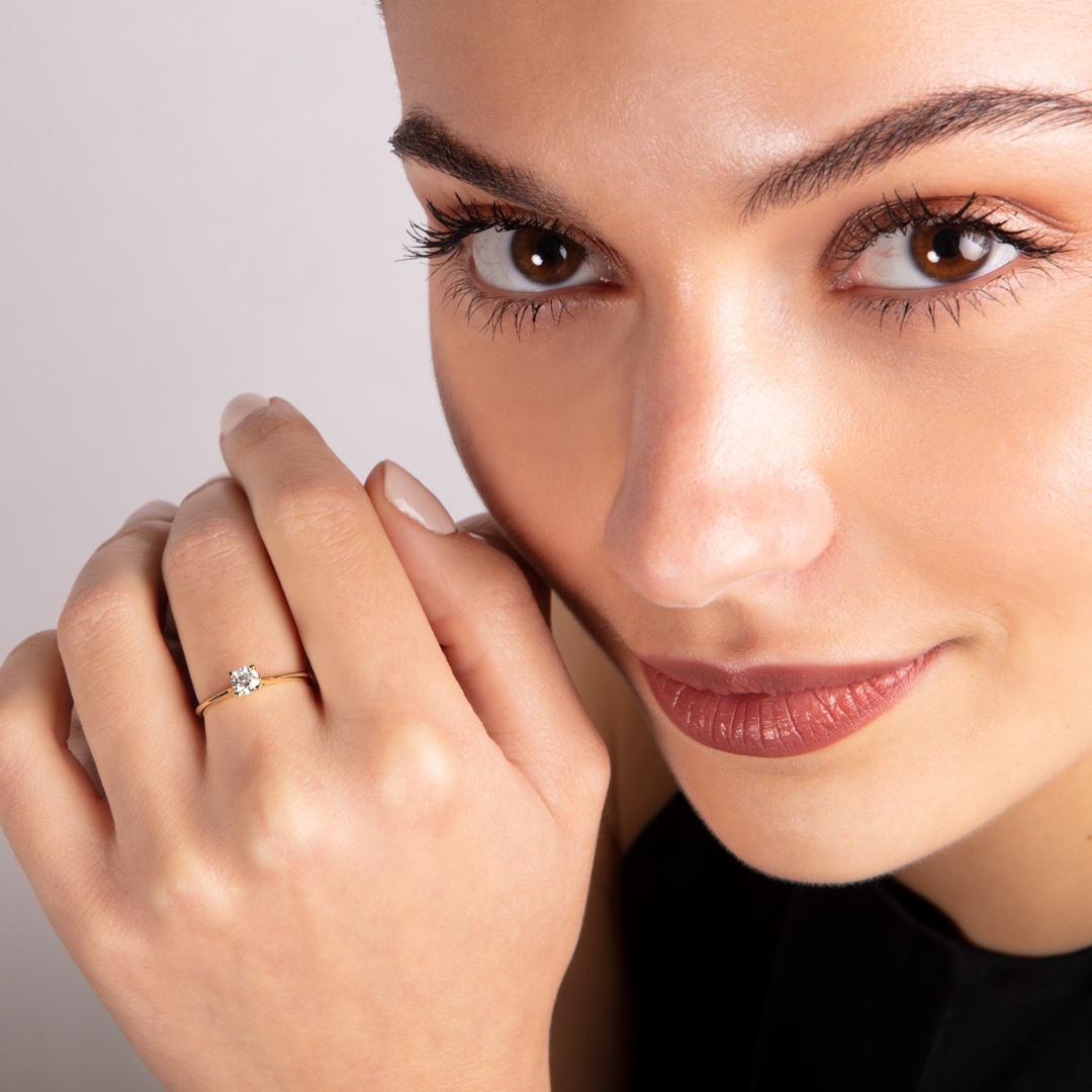 Verlobungsring 750/18 K Gelbgold mit Diamant 0.30 ct H/si