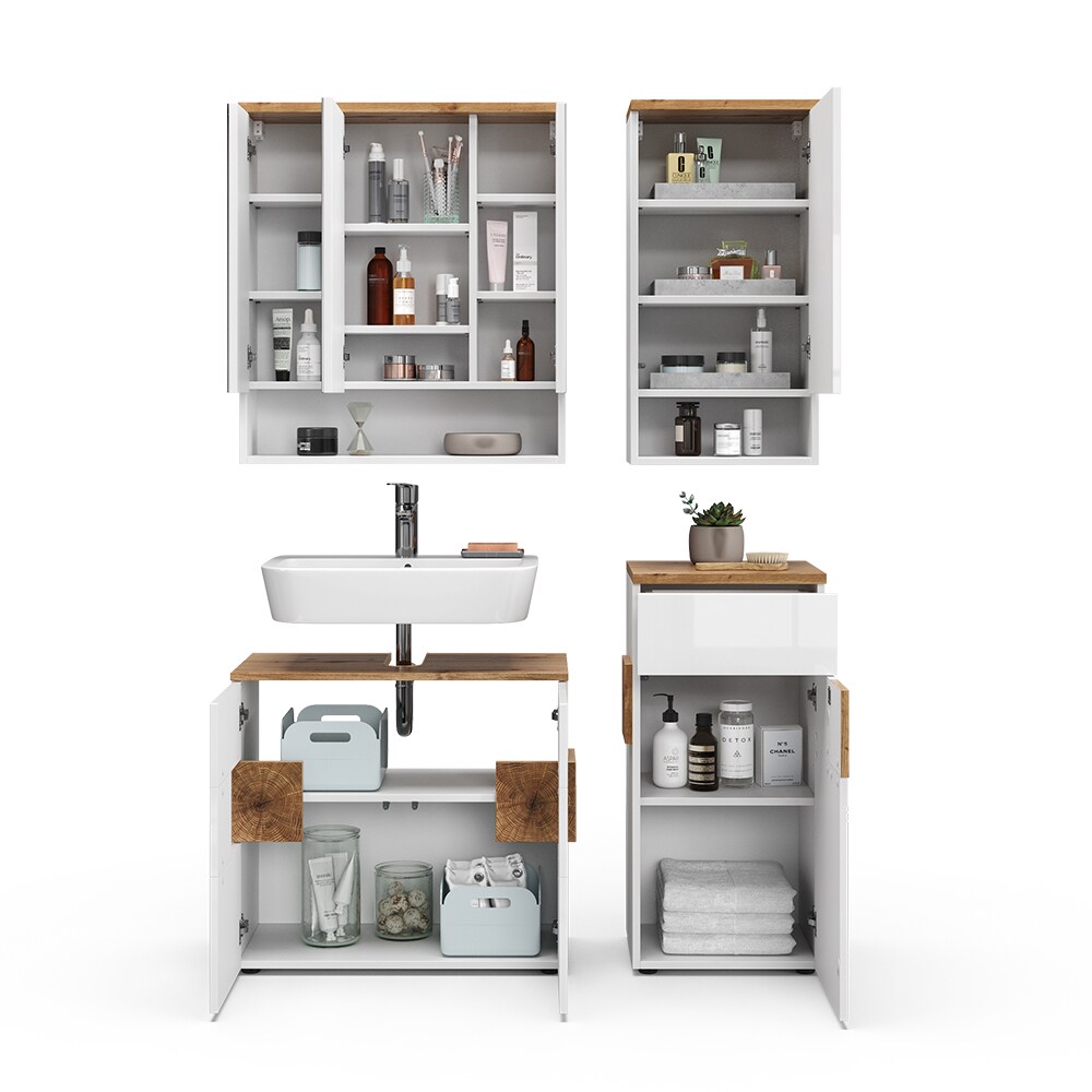 Vicco Badmöbel-Set Badezimmer-Möbel Bad-Schrank Eden Weiß Artisan modern Badezimmerschrank Waschbeckenunterschrank Spiegelschrank Hängeschrank Midischrank Schranktür Schrankfach