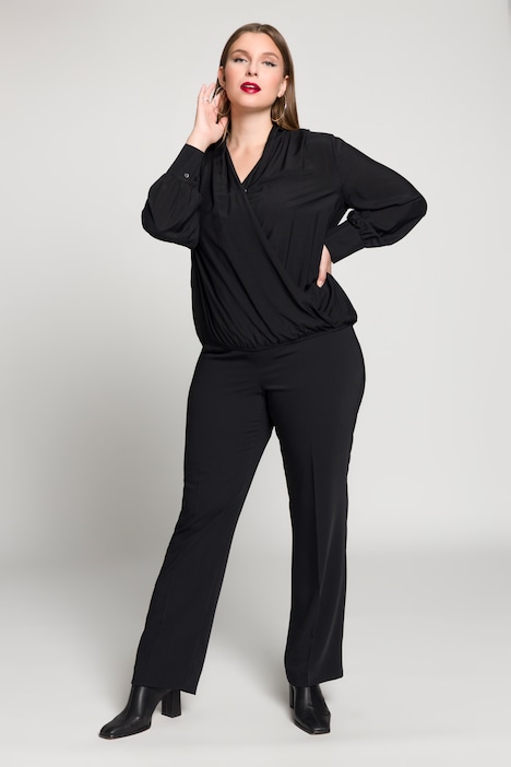 Bluse, Seidenmix, V-Ausschnitt, Langarm