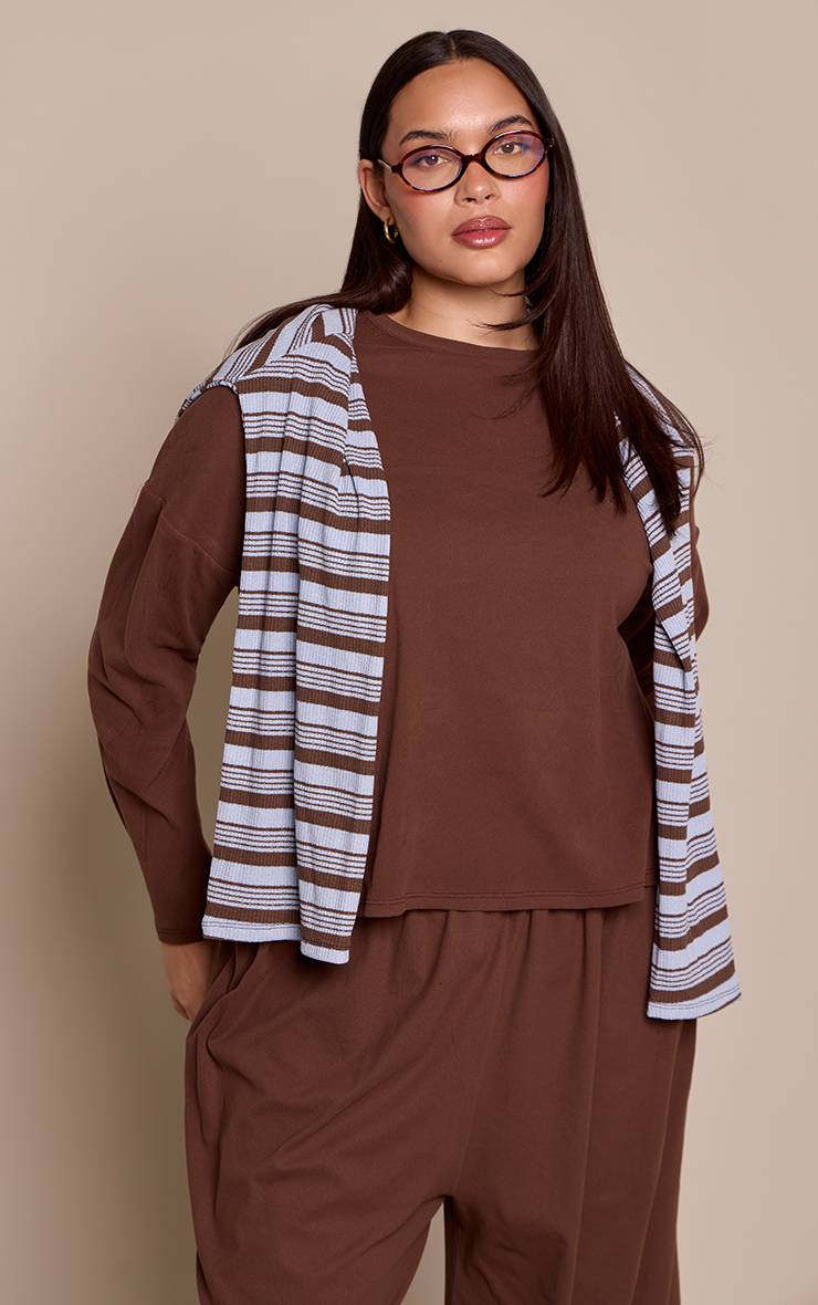 Chocolat T-shirt Grande Taille Manches Longues Oversize Toucher Doux