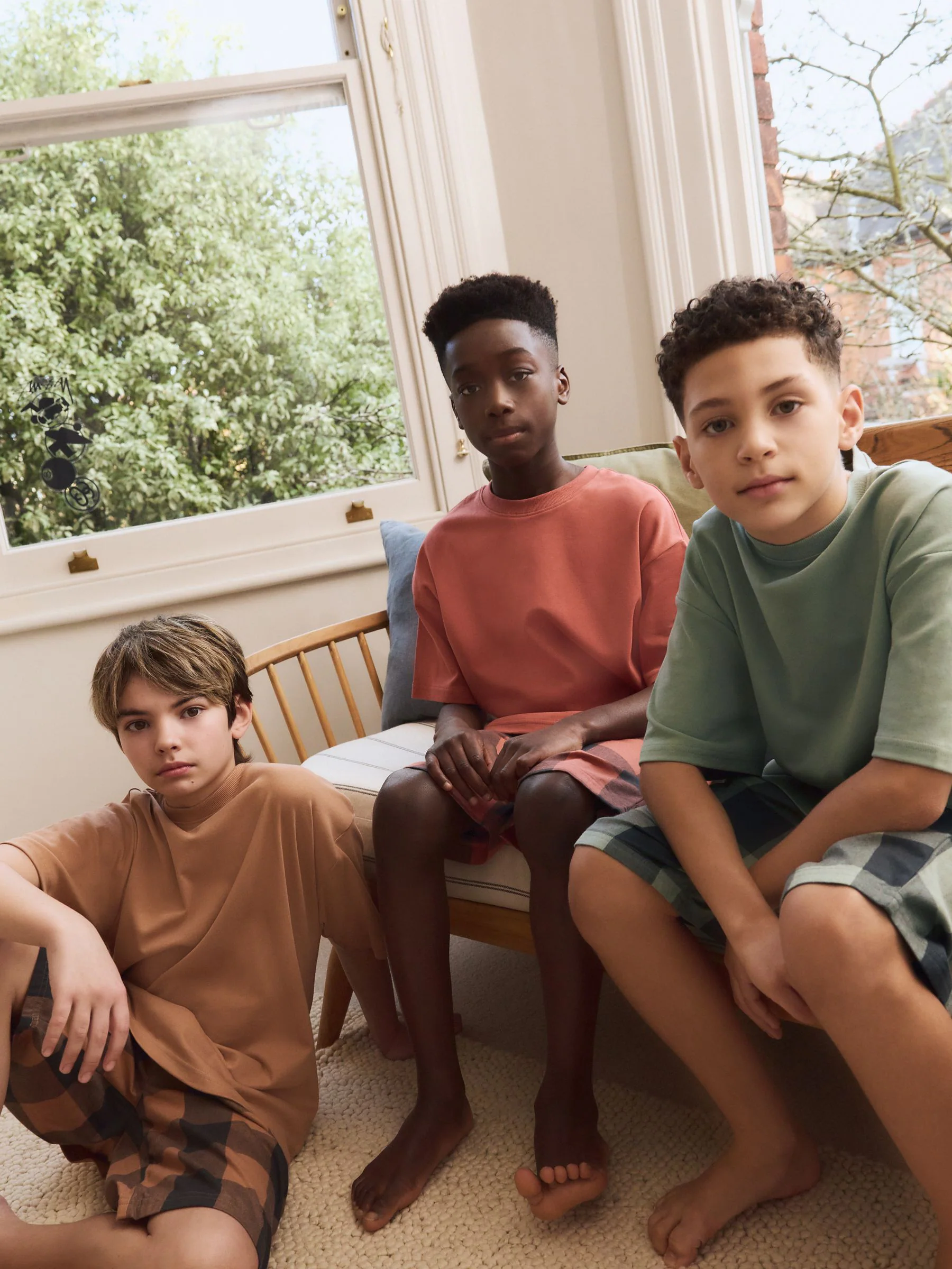 Groen/oranje - Set van 3 geweven geruite pyjama's (3-16 jr)
