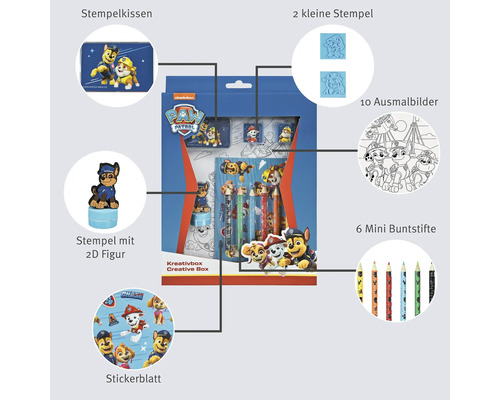 Creatieve doos PawPatrol 3 stempels 10 posters 6 kleurpotloden
