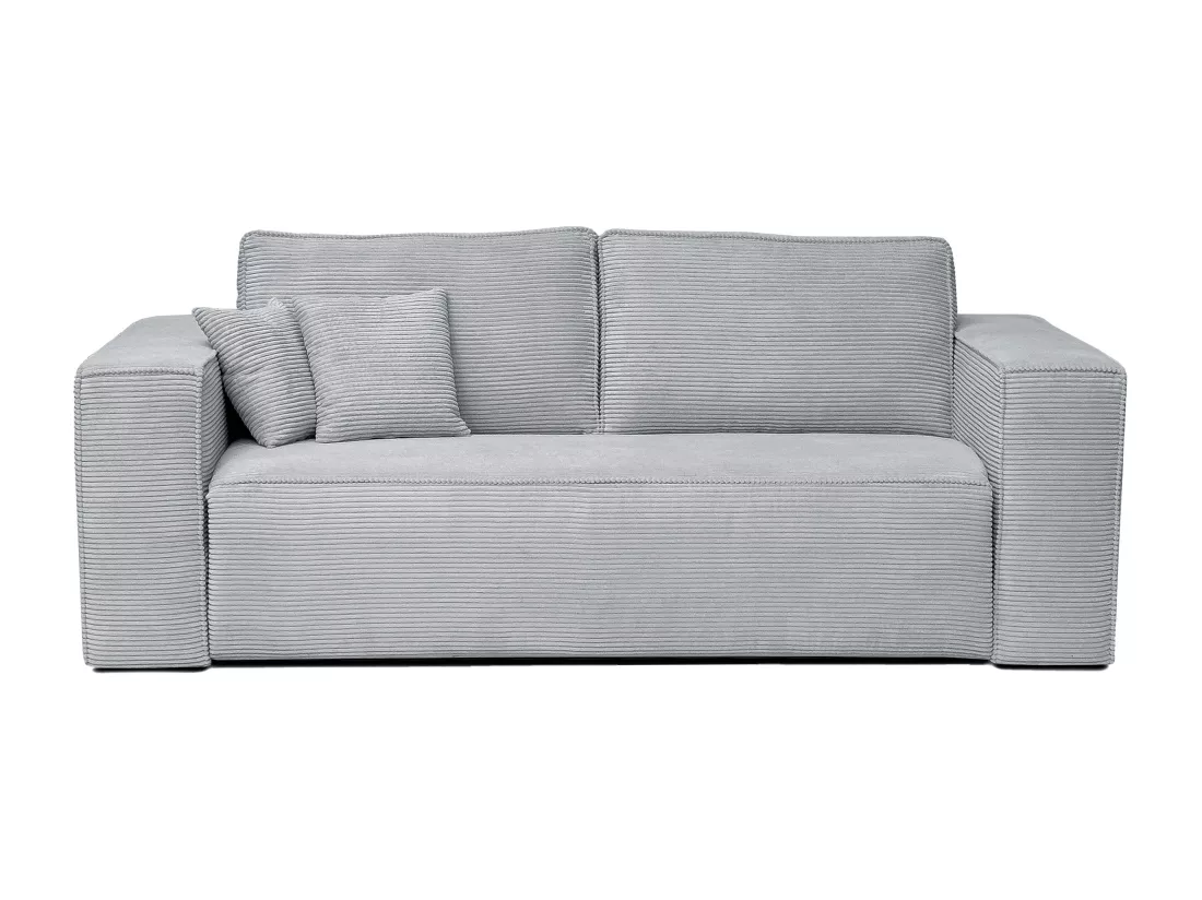 Canapé 3 places convertible express en velours côtelé gris clair - Couchage 140 cm - Matelas 13 cm AMELIA II