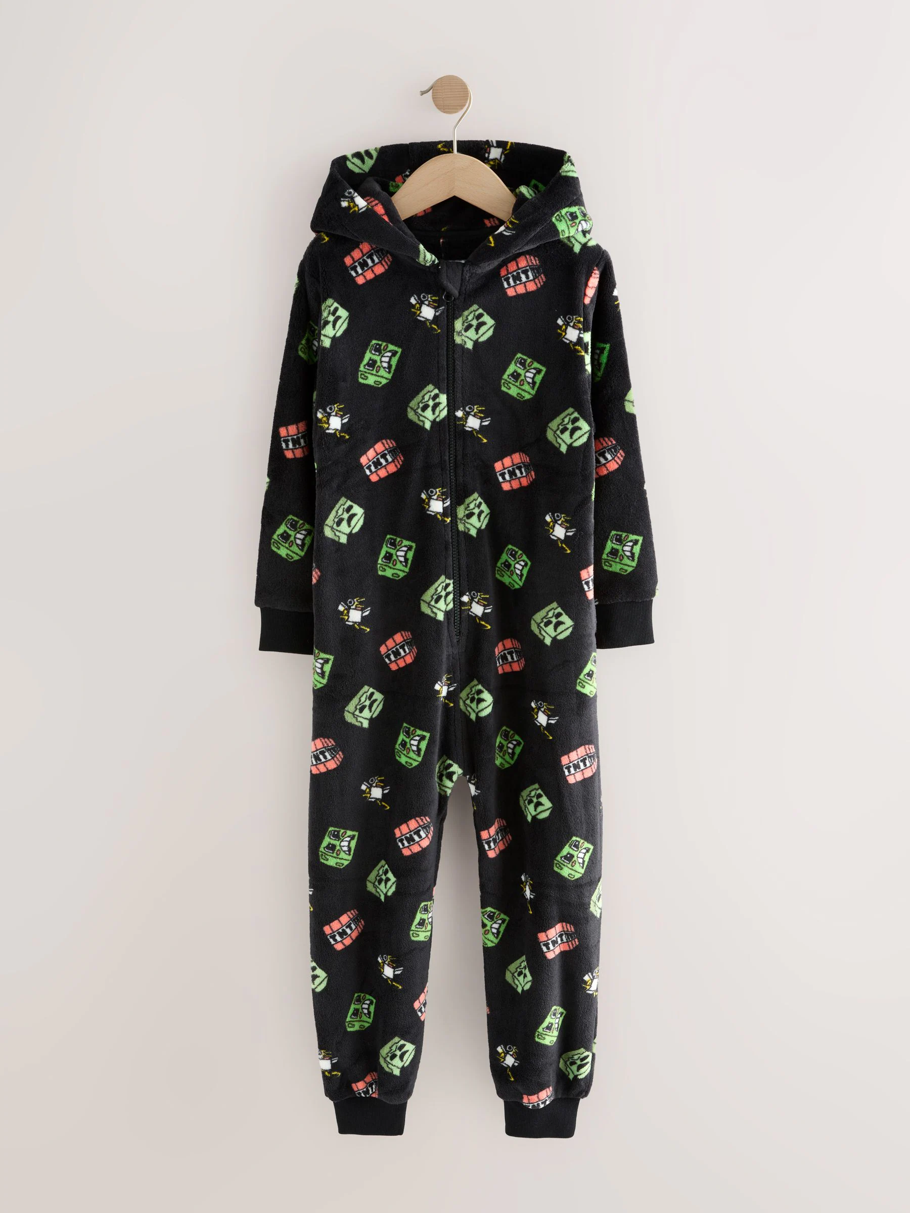 Zwart Minecraft - Fleece onesie met licentie (4-16jr)