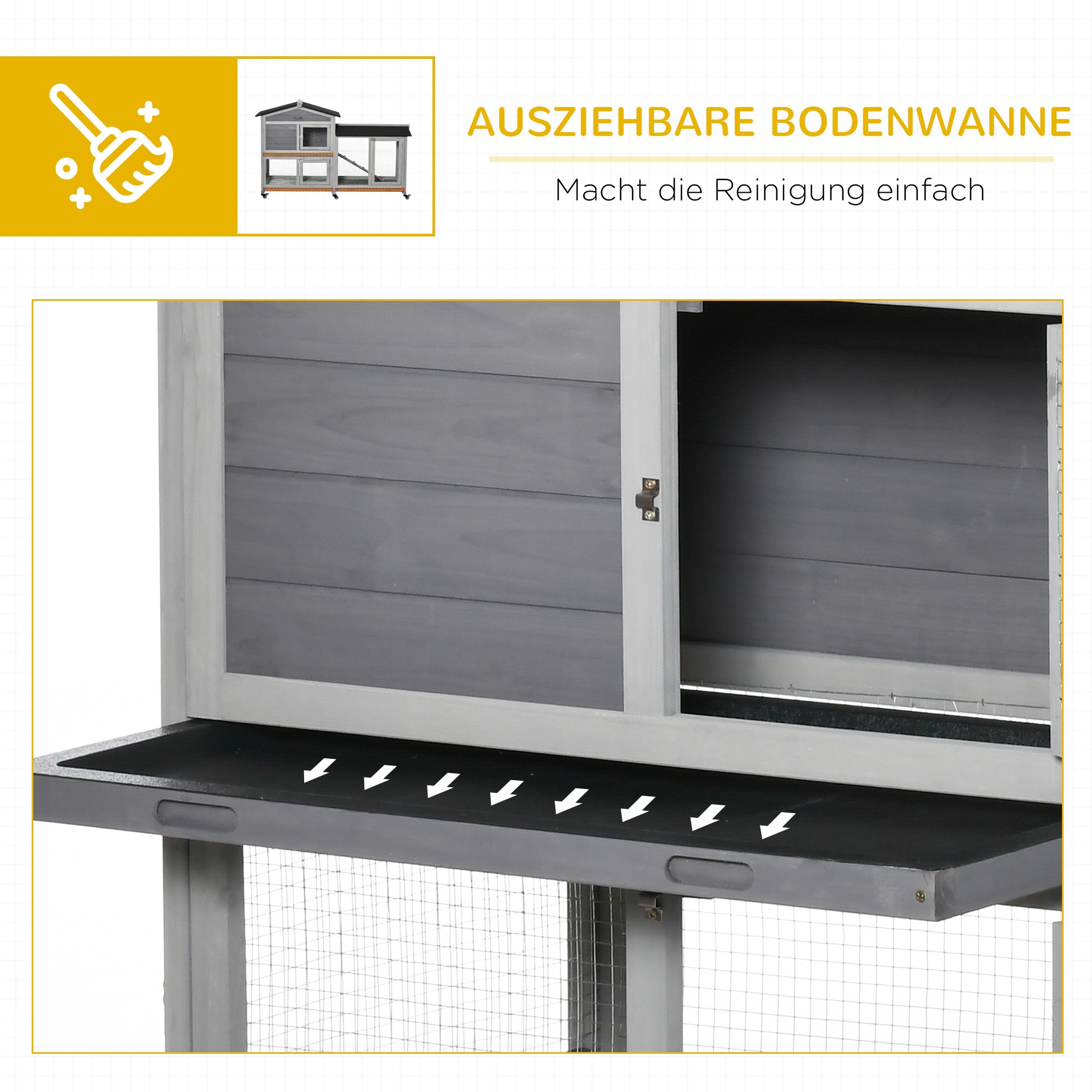 PawHut Kleintierstall mit 6 Rädern grau 157,4L x 53B x 99,5H cm
