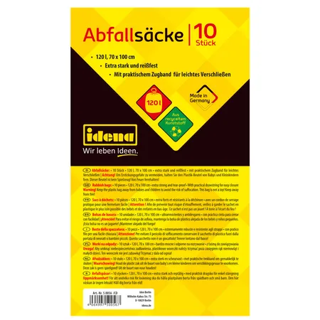 Idena Zugbandsäcke / Abfallsäcke 120 l, blau, 40µ, 10 Stück