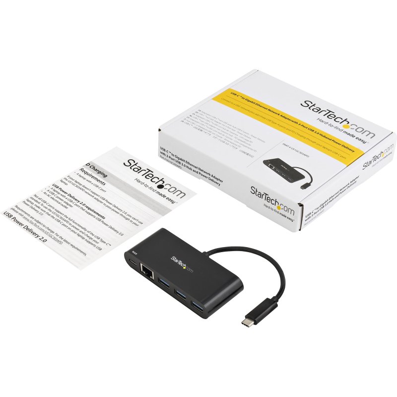 StarTech.com Adaptateur USB-C vers Gigabit Ethernet avec hub USB 3.0 à 3 ports et USB Power Delivery