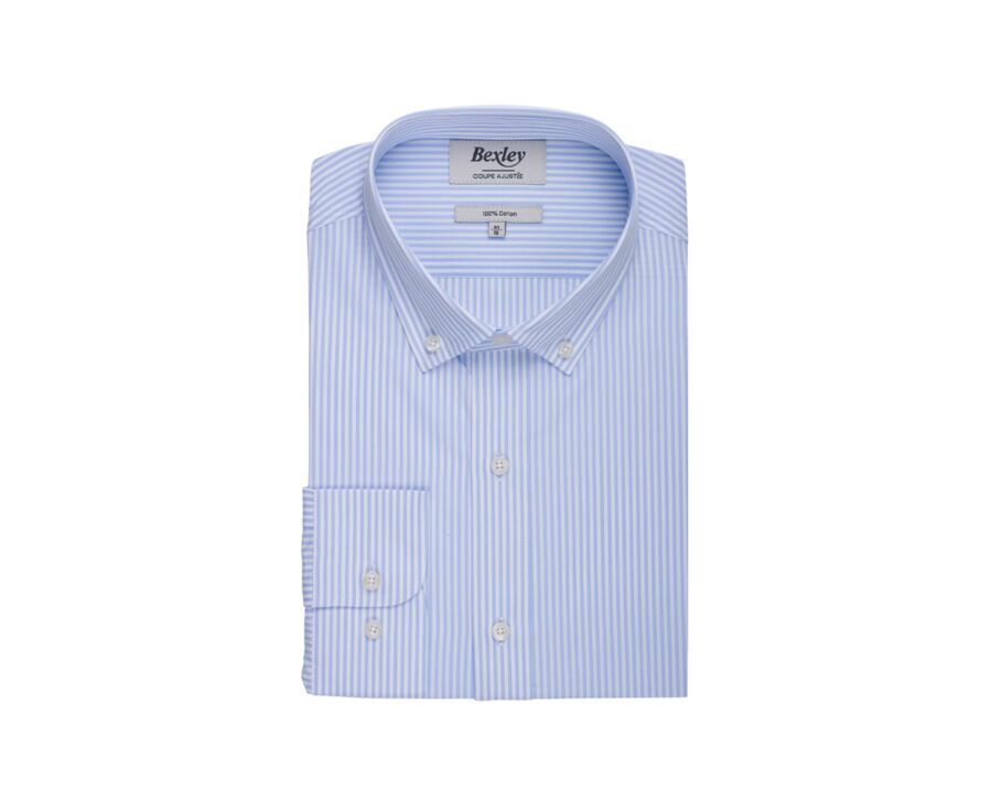 Chemise coton rayures bleues claires et blanches - Col américain - MARLOW