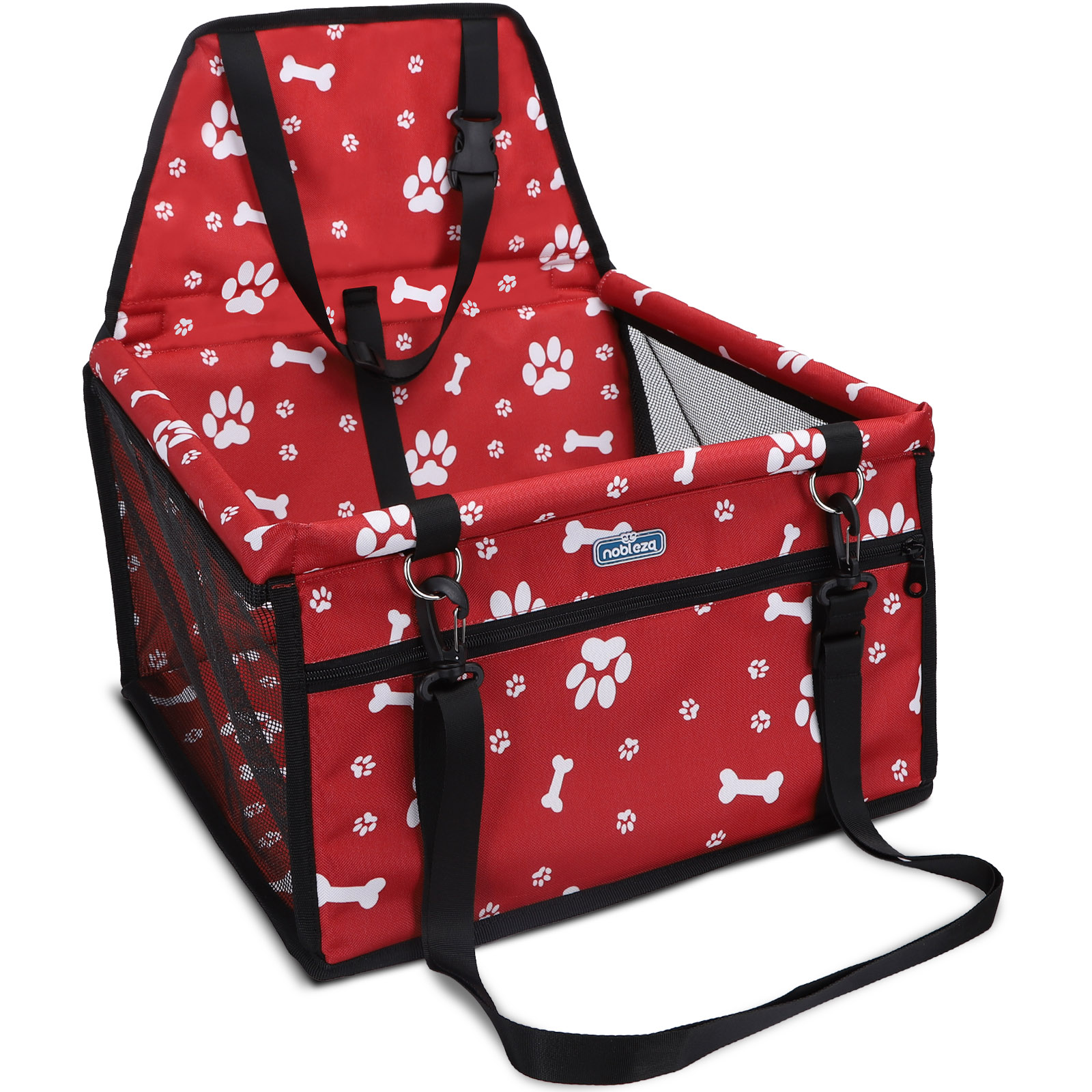 Nobleza - Reforço para Assento de Carro para Cães, Assento de Segurança para Animais de Estimação para Cães e Gatos, Bolsa de Viagem Dobrável e Lavável para Outros Animais de Pequeno Porte com Bolso com Zíper, 40 * 34 * 25 cm, Vermelho