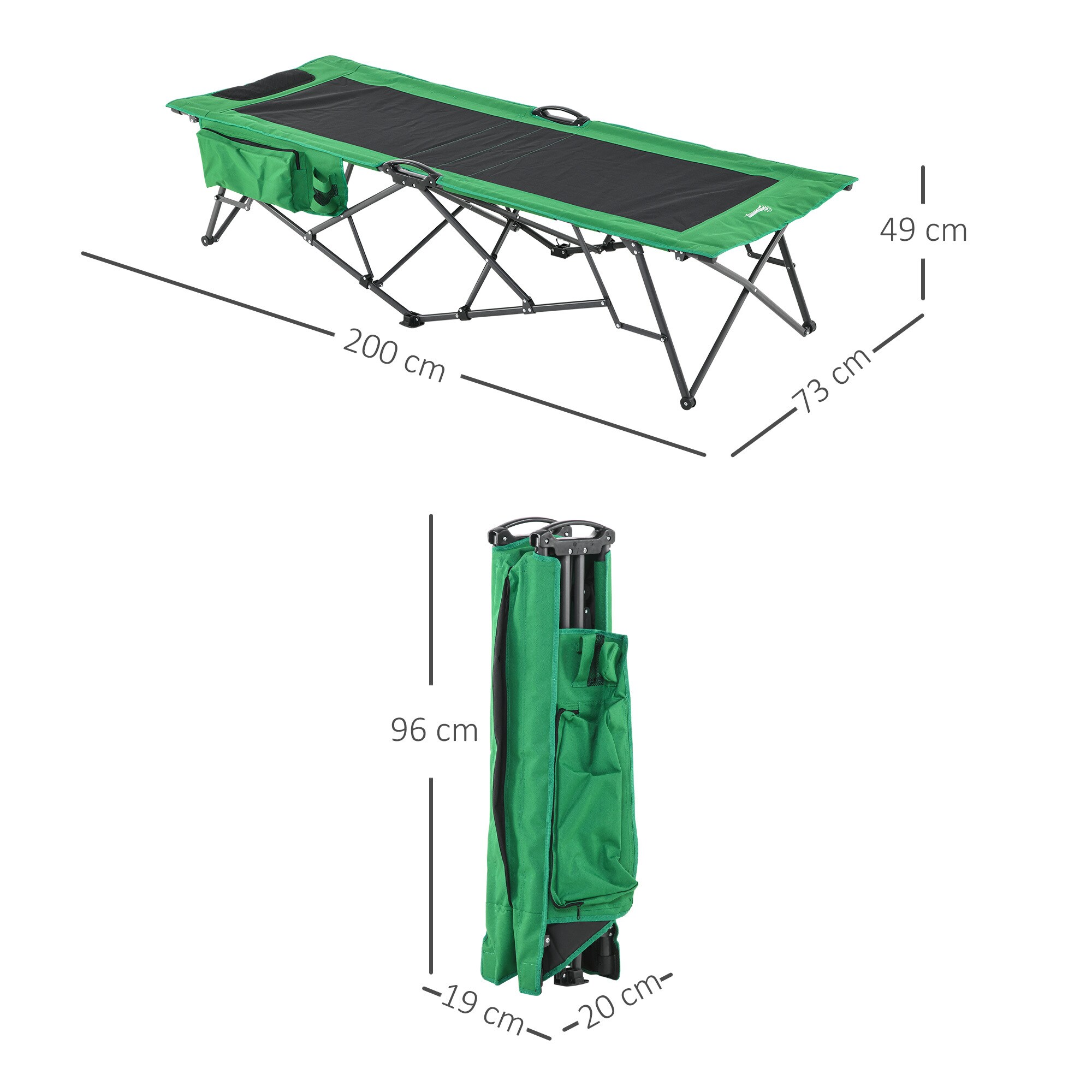 Outsunny Campingbett mit seitlicher Tasche grün, schwarz 200 x 73 x49 cm (LxBxH)