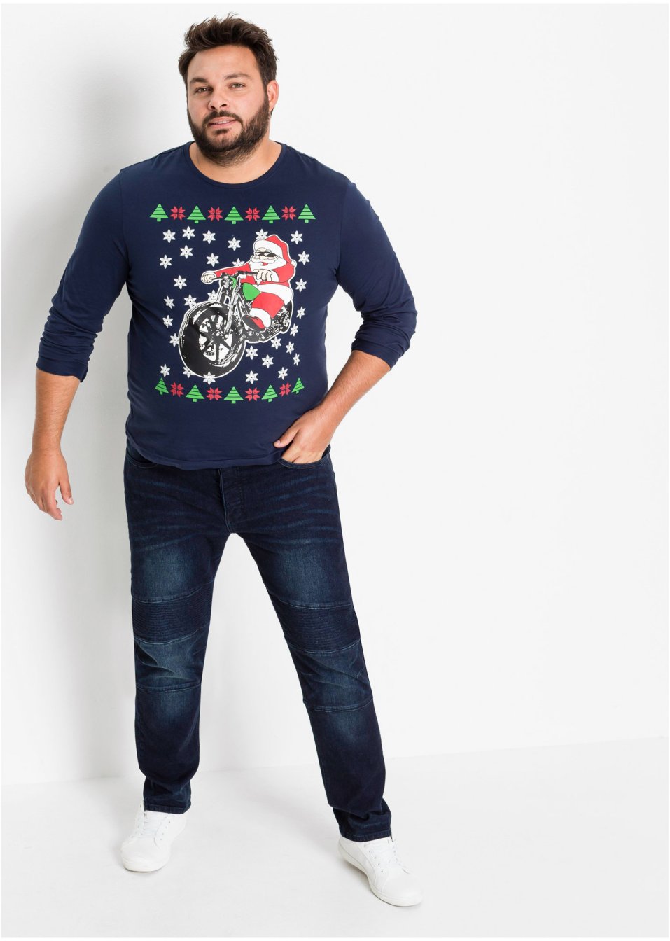 T-shirt manches longues motif de Noël Slim Fit
