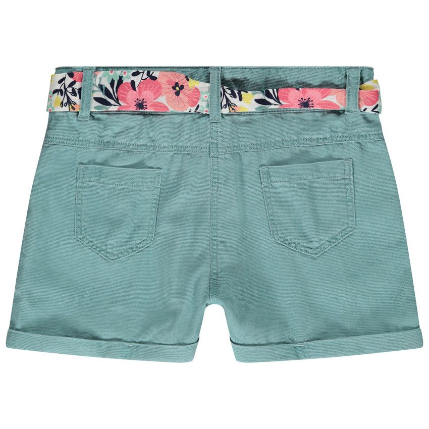 Short en toile avec ceinture à nouer imprimé floral pour fille - Vert