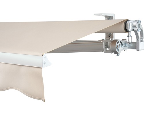 SOLUNA knikarmscherm Concept 3x2, doekdesign 8902, frame zilver E6EV1 geanodiseerd, aandrijving rechts inclusief slinger