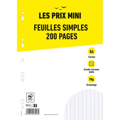 Les Prix Mini - feuilles simples A4 - 200 pages - grands carreaux (Seyes) - perforées