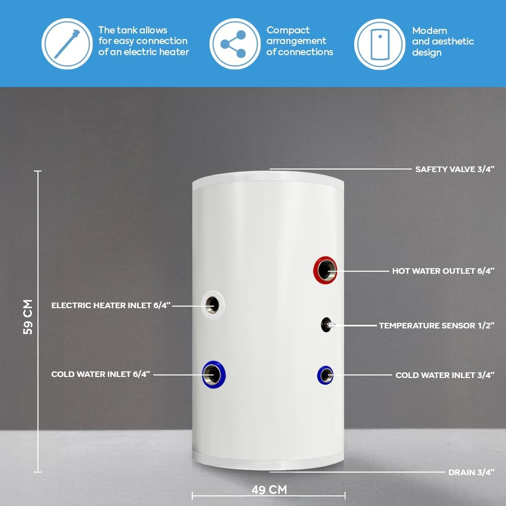 TECHGLOBE - Pufferspeicher aus Edelstahl - 6/4 Zoll Anschlüsse - mit 50 mm Isolierung - Boiler (50 L)