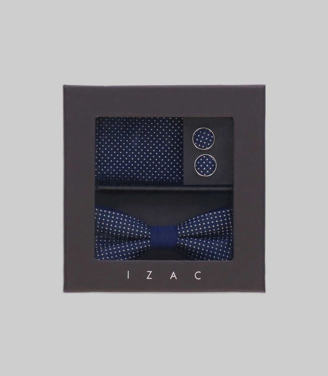 Coffret noeud papillon, pochette, bouton de manchette marine TEOGENE