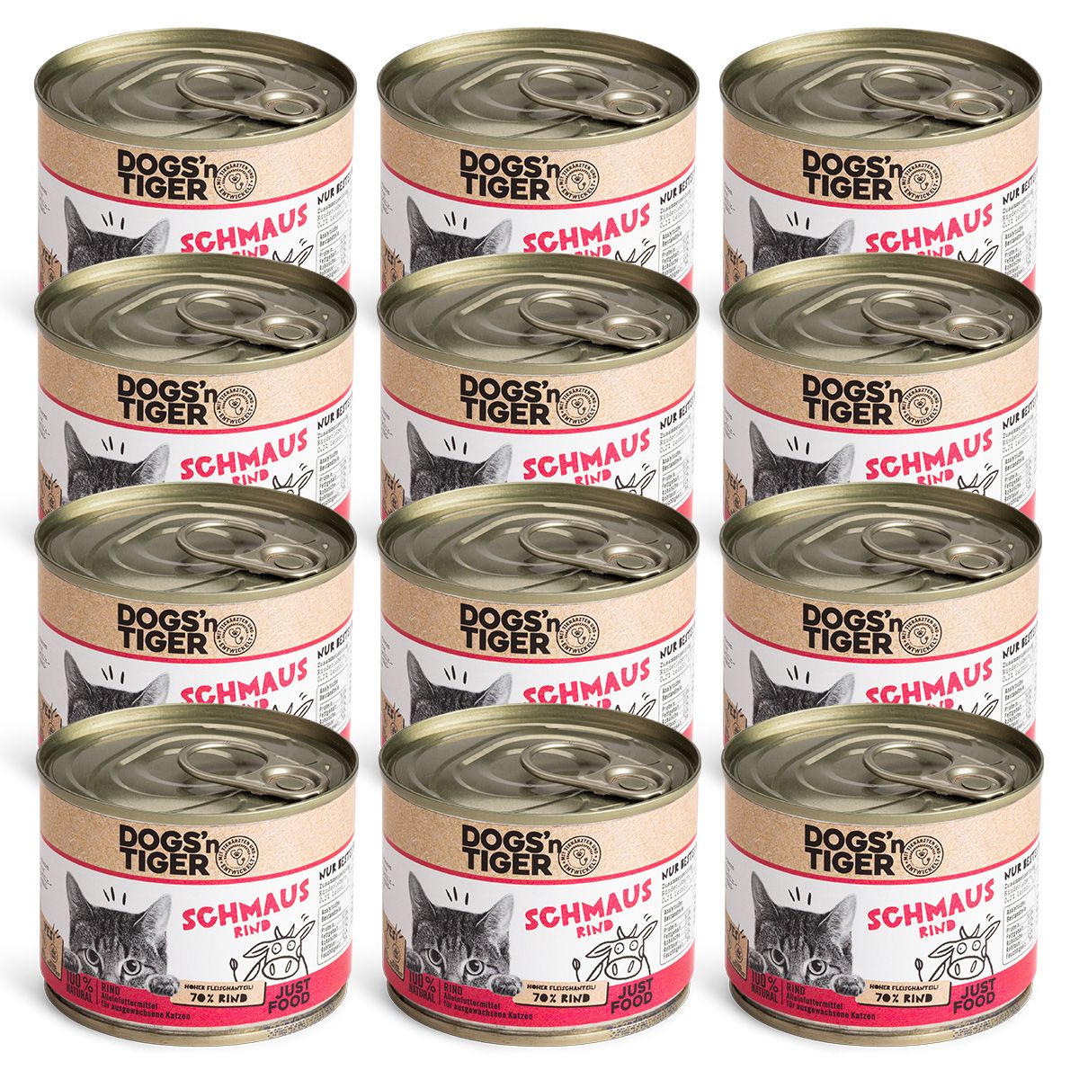 Dogs’n Tiger Adult Premium Katzenfutter Schmaus, Katzen Nassfutter, Getreidefrei, Rind & Leinöl