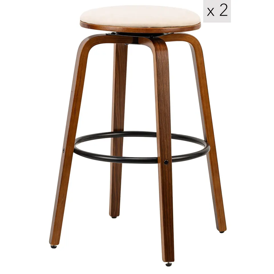Set van 2 barkrukken in essen en beige fluweel