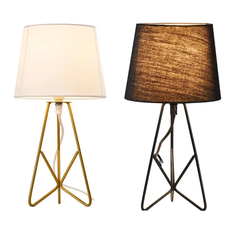 Modern Table Lamp with Geometric Metal Base & Fabric Shade 3 | Desk Light Lamp for Bedroom Living Room