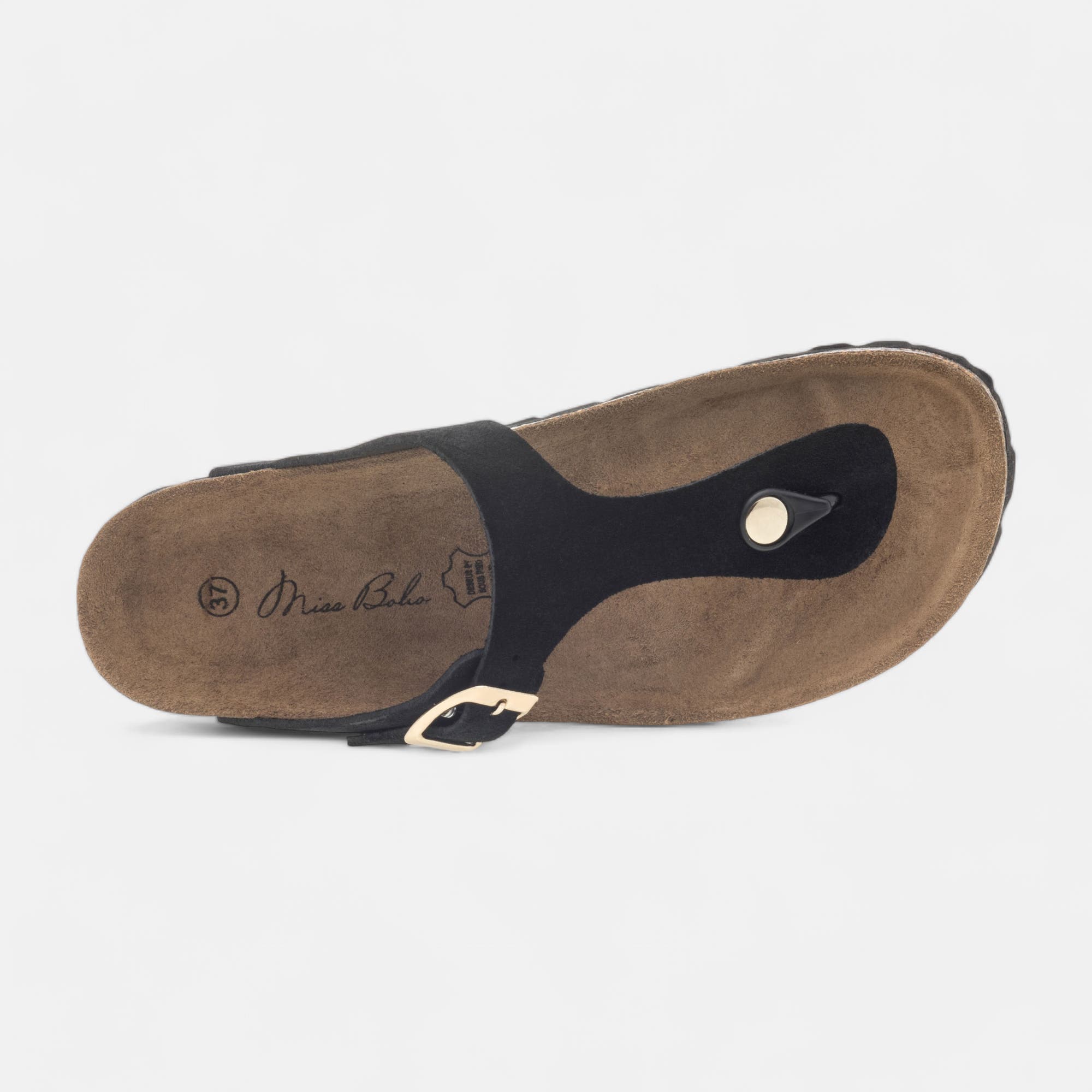 Mules semelle liège Femme en cuir noir