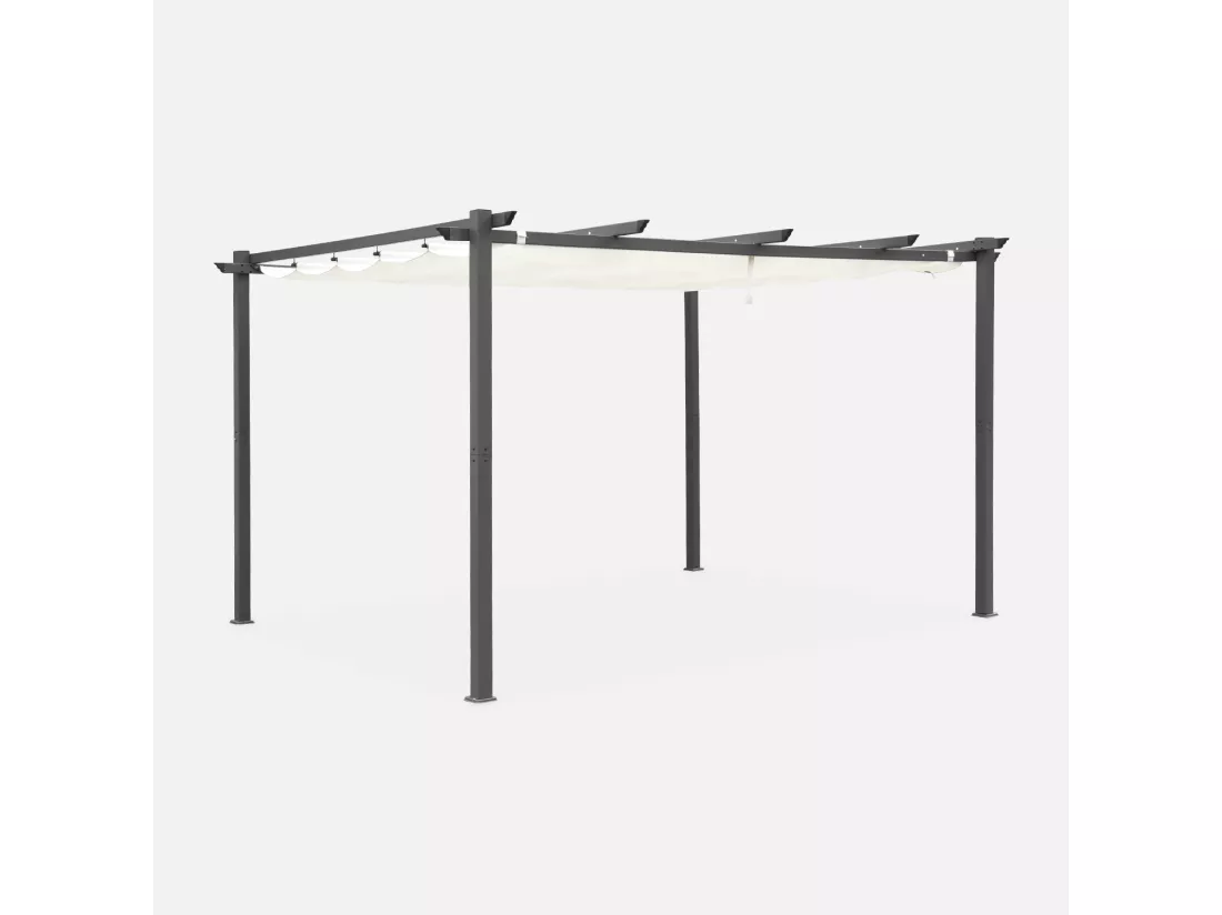 Pergola aluminium - Isla 3x4m - Toile écru- Tonnelle idéale pour votre terrasse. toit rétractable. toile coulissante. structure aluminium