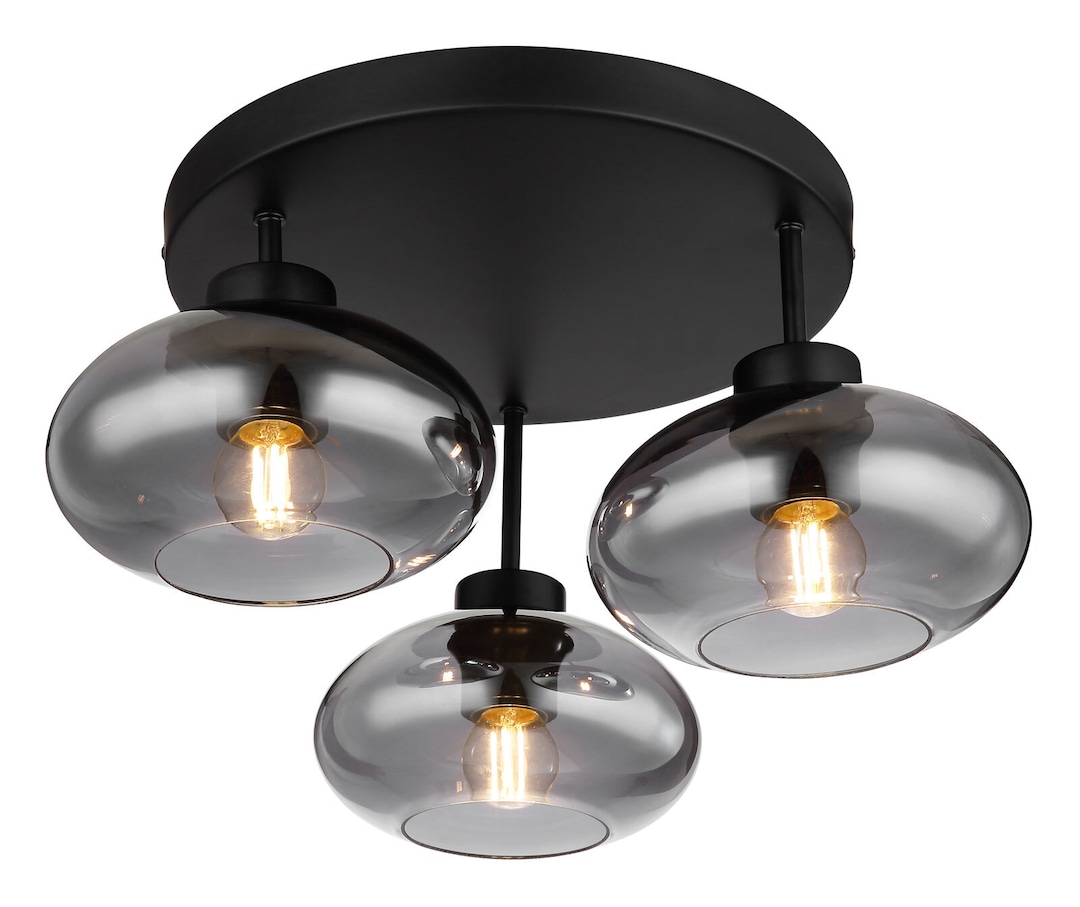GLOBO Retrofit Deckenlampe Shaun 40x24 cm schwarz/rauchfarbig