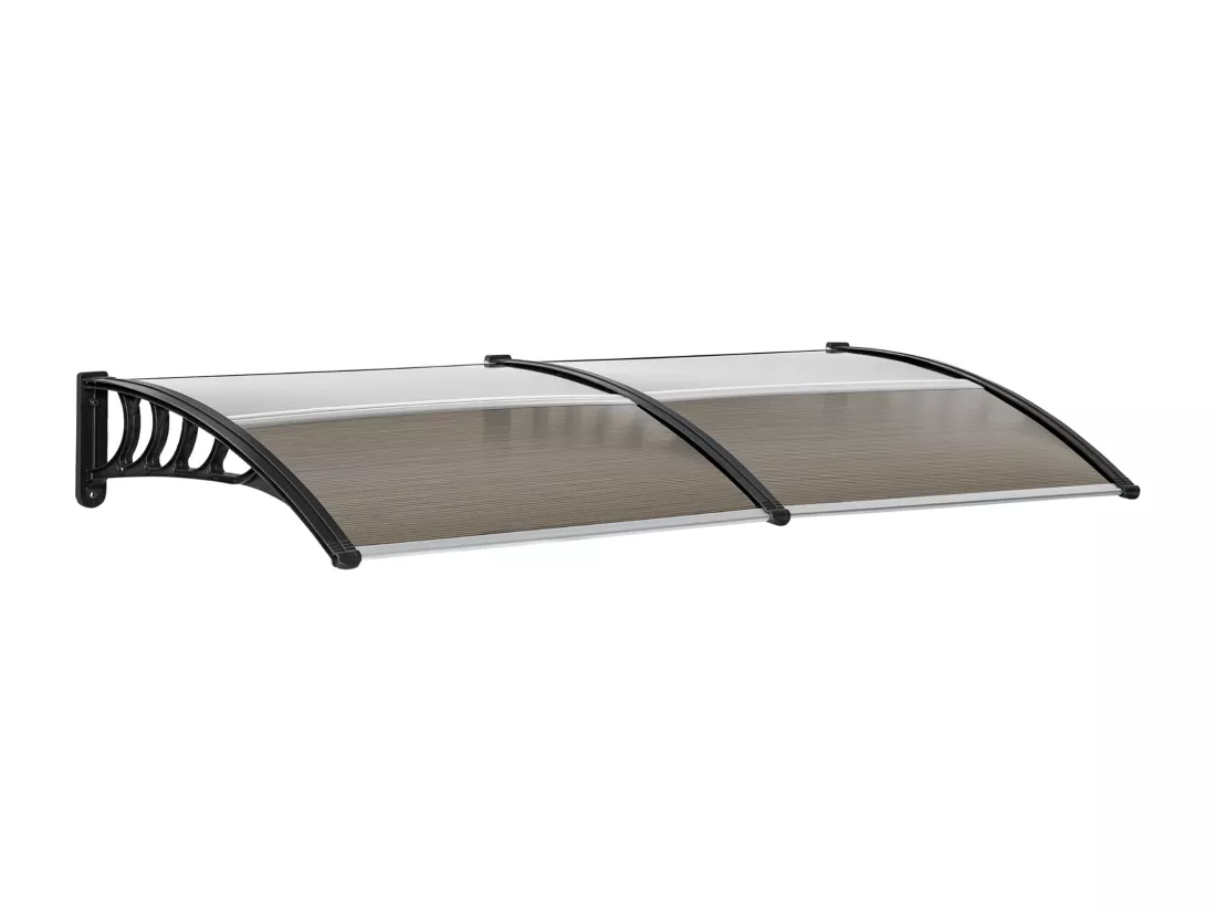 Auvent marquise de porte design voûté arrondi dim. 200L x 96l x 27H cm polycarbonate fumé brun PP noir