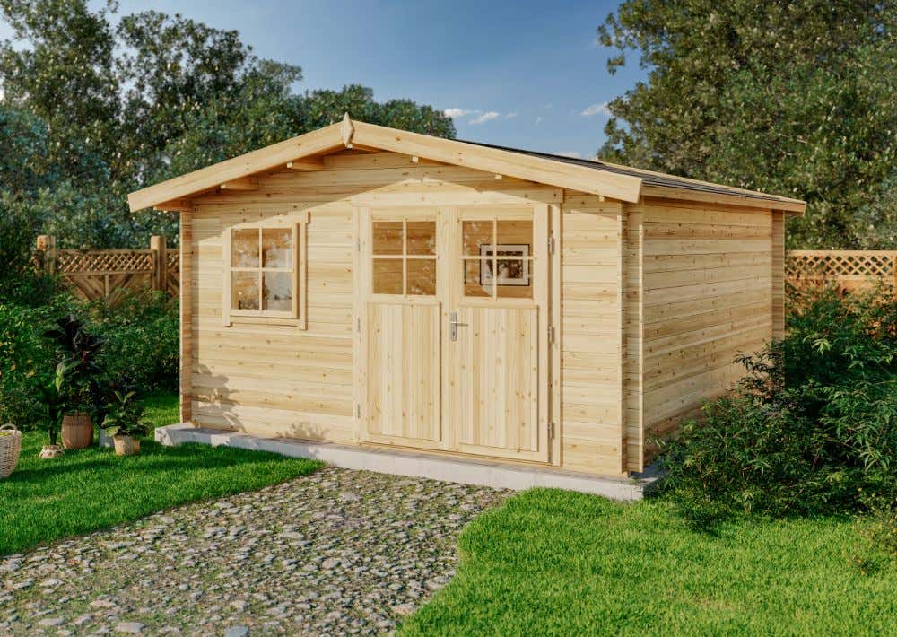 Alpholz Valeria-28 tuinhuis, houten tuinhuis met 28 mm wanddikte, blokhut met bevestigingsmateriaal, natuurlijke afwerking, 4,3 x 4,3 m