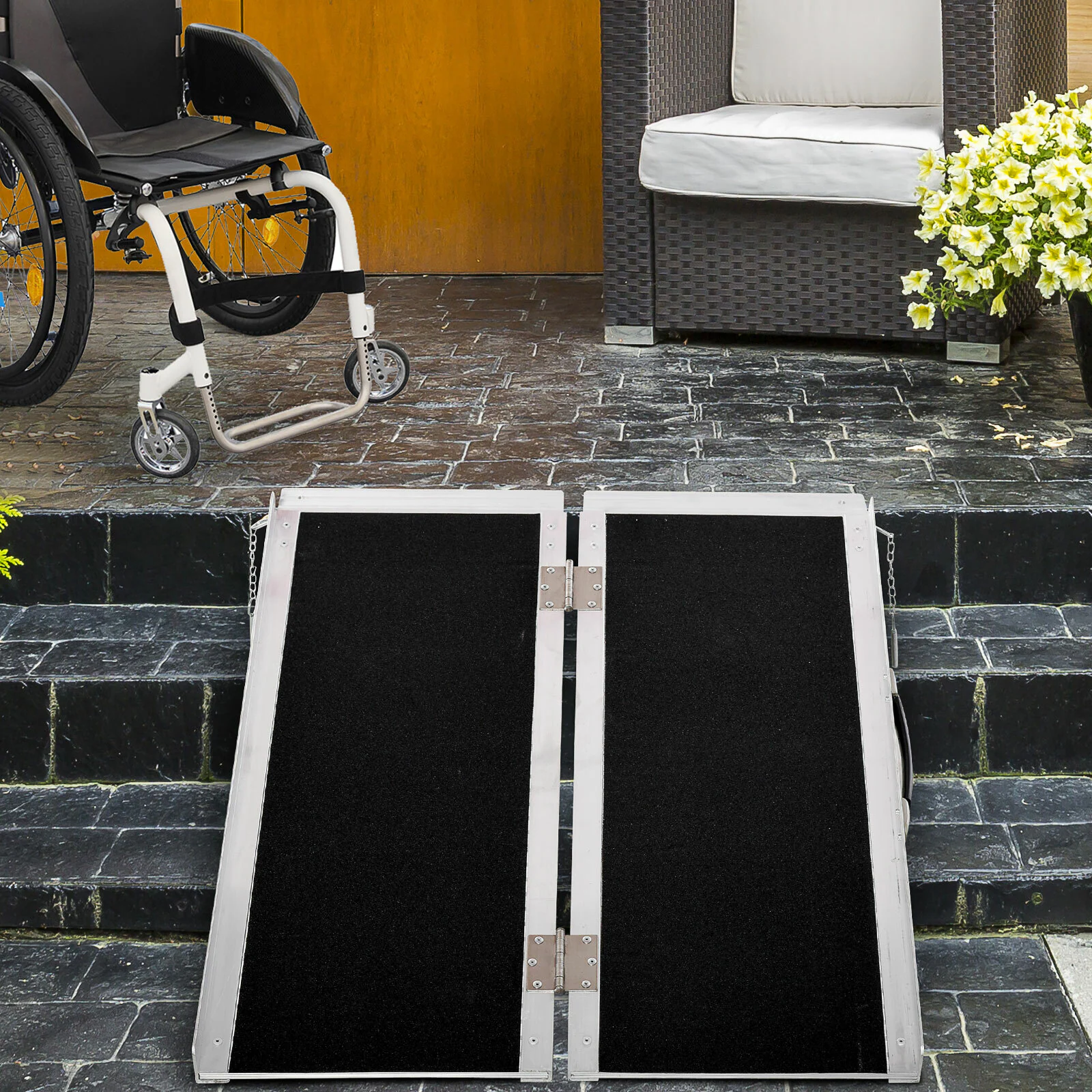 HOMCOM Rollstuhlrampe faltbar silber, schwarz 93 x 76 x 5 cm